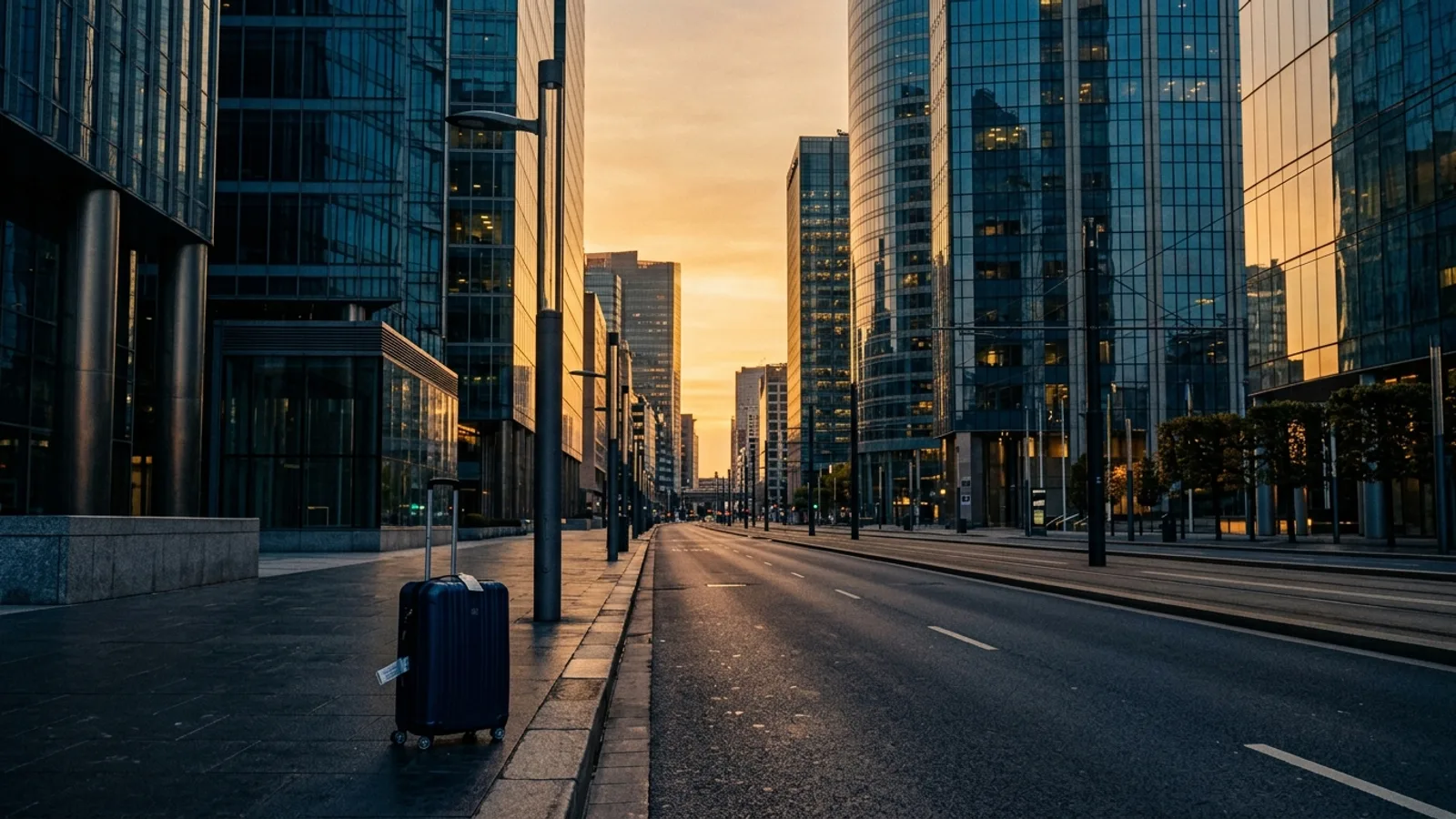 Internationales Geschäftsviertel im Abendlicht